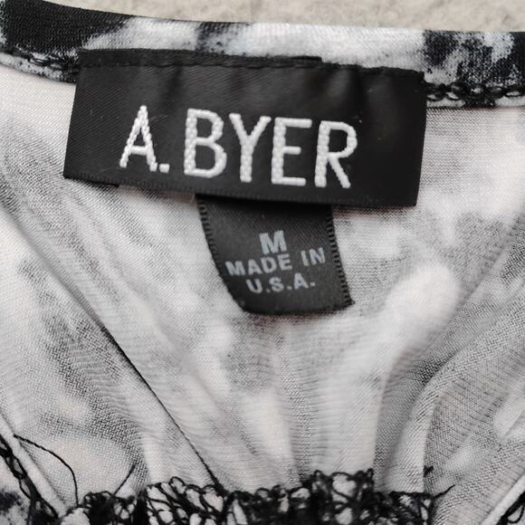 A. Byer Ruffled Blouse Size Medium Black and White Racer Back - Picture 6 of 9